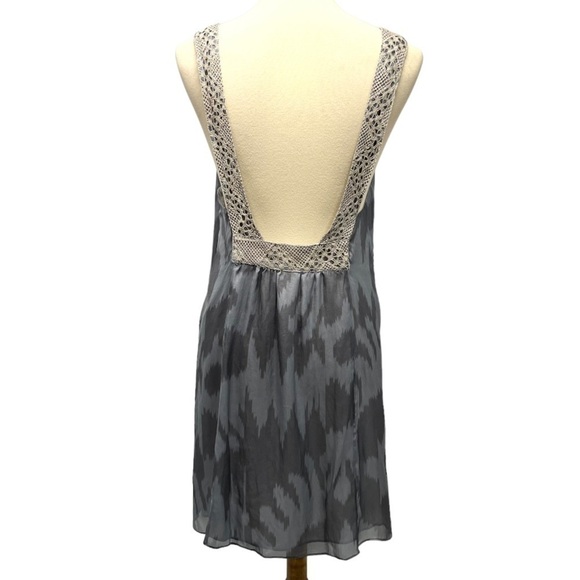 Jenni Kayne Silk Gray Print Square Neck Open Back Dress Womens 8 - Picture 4 of 11